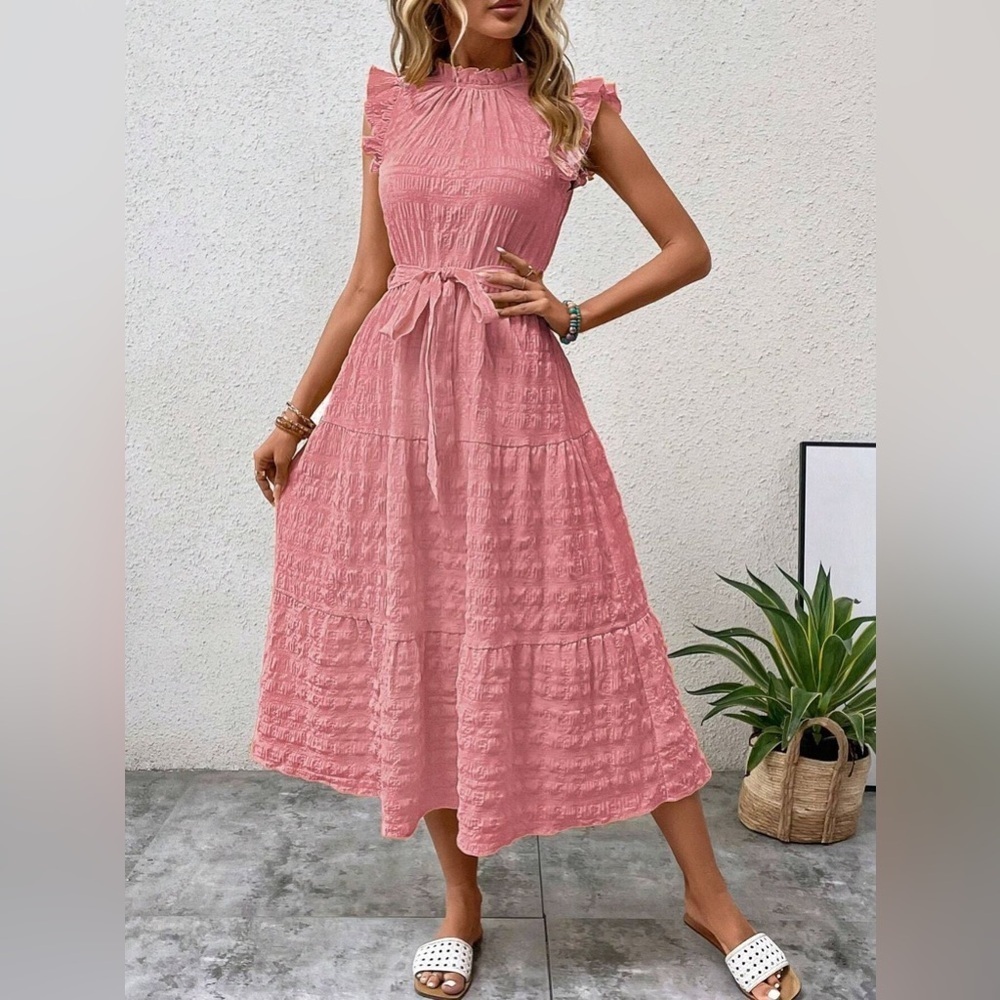 Tied Ruffled Cap Sleeve Midi Dress - Picture 16 of 16